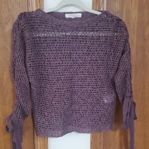 Rewind Plum Knit Sweater with Bow Sleeves